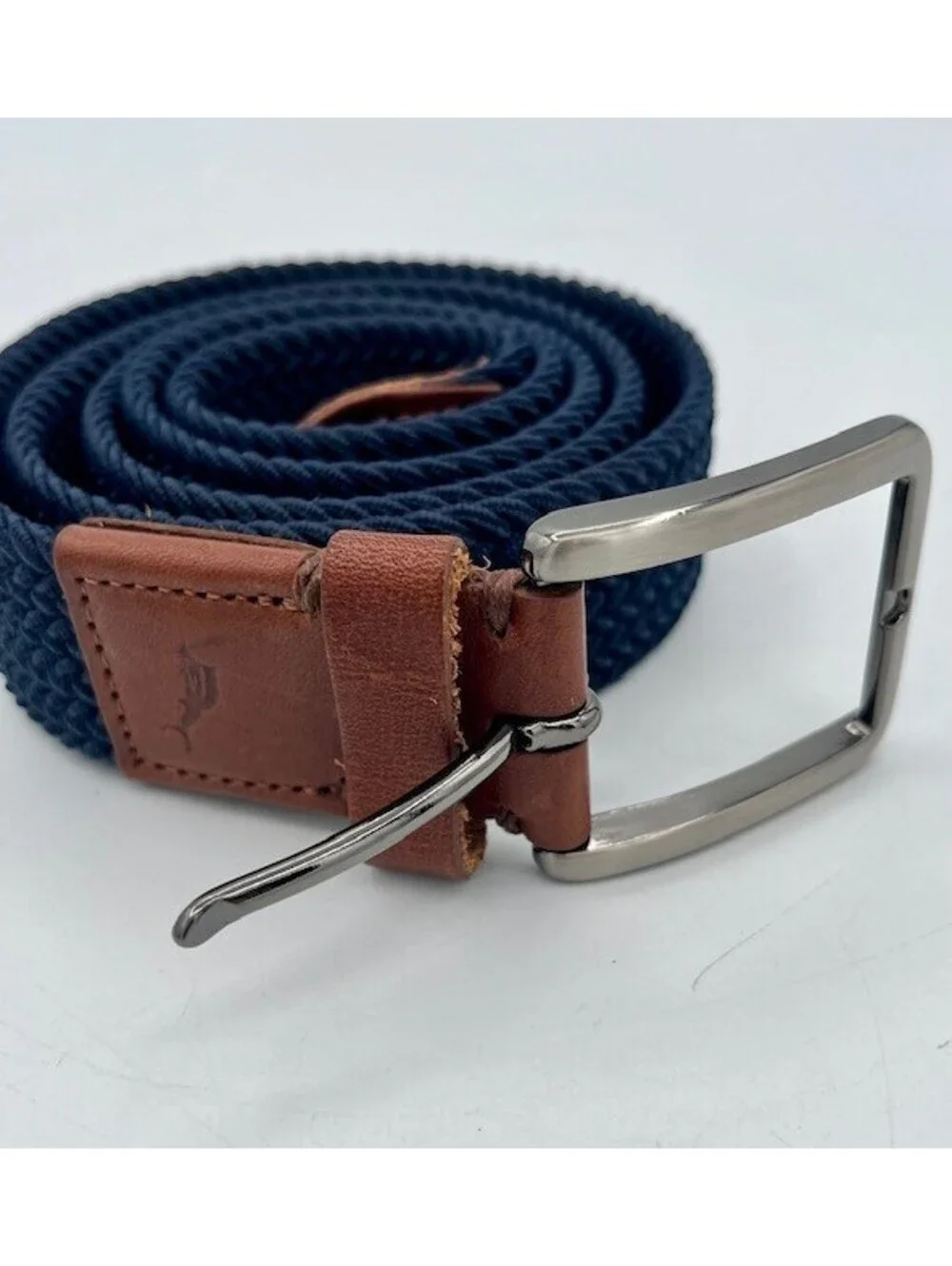Tommy Bahama Men's Stretch Braided Reversible Leather Trim Belt, Navy/Brown